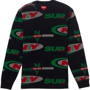 Supreme Black and Green Graphic thermal Sweater